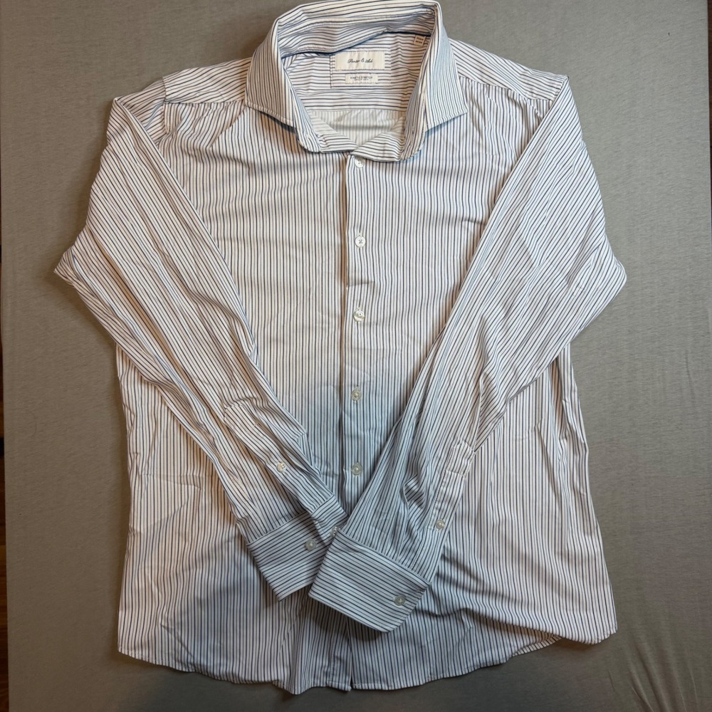 Porter & Ash Mens Med Kinetic Stretch stripe Button up Shirt Blue office career